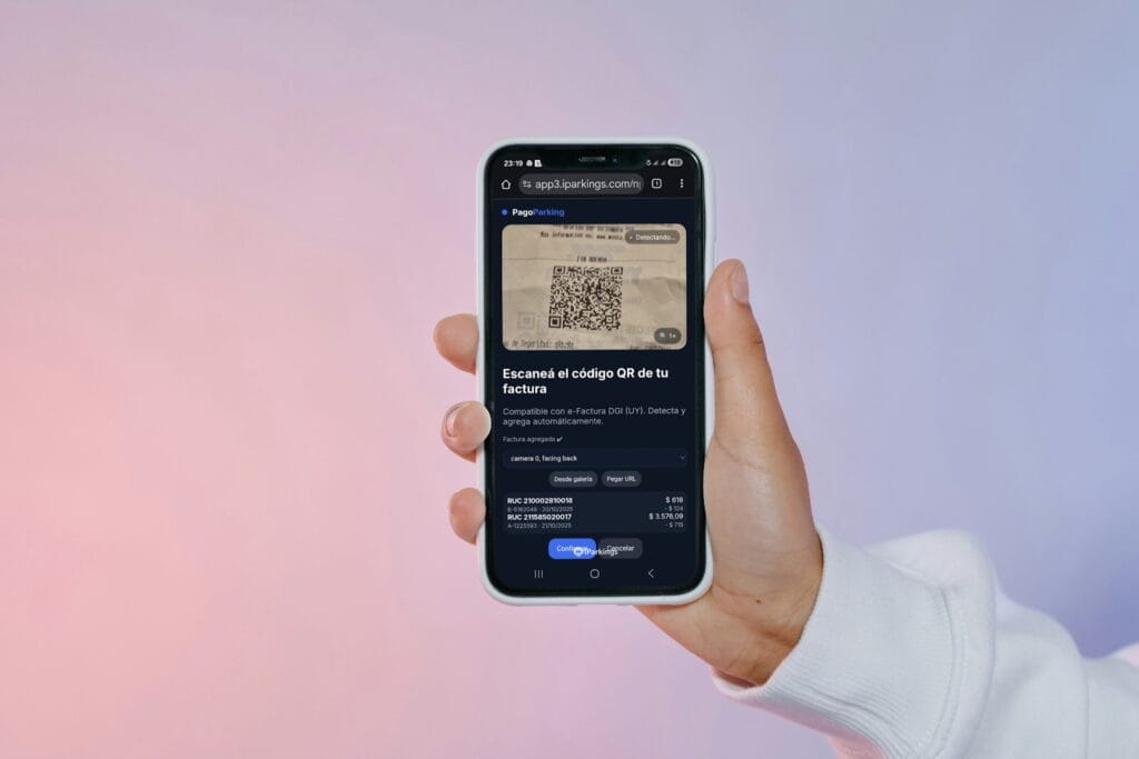 pagoparking-descuento-facturas Pago de estacionamiento y descuento de facturas QR en telefono móvil